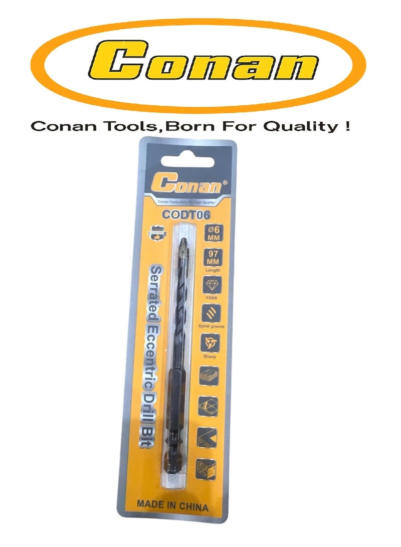 Conan 3PCS Conan CODT06 Serrated Eccentric Drill Bit 6mm x 97mm – Suitable for Red Brick, Boards, Glass & Ceramic Tile – YG6X Sharp Spiral Groove - Image 2